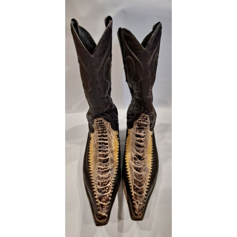 Mens Wild West Boots Pointed Toe Ostrich With Deer Boots Size 7 - Picture 4 of 8